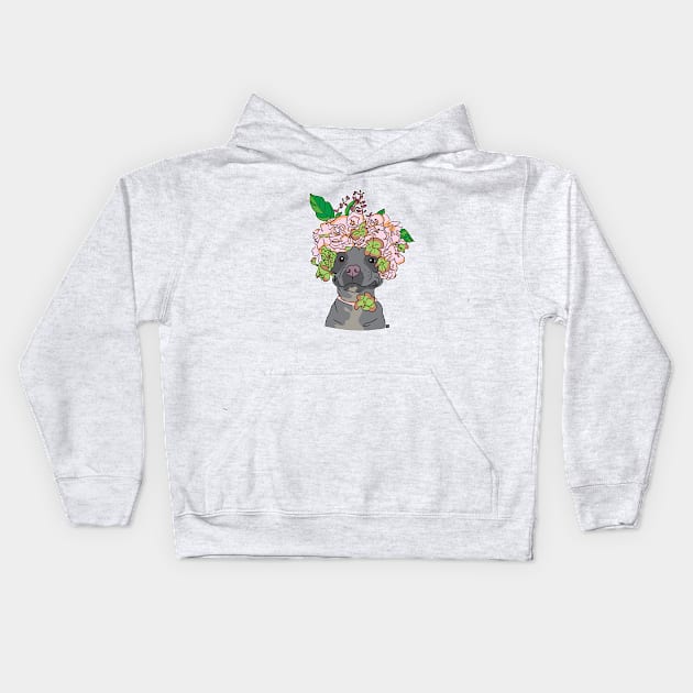 Pretty Pittie with Flower Crown Kids Hoodie by AltTabStudio